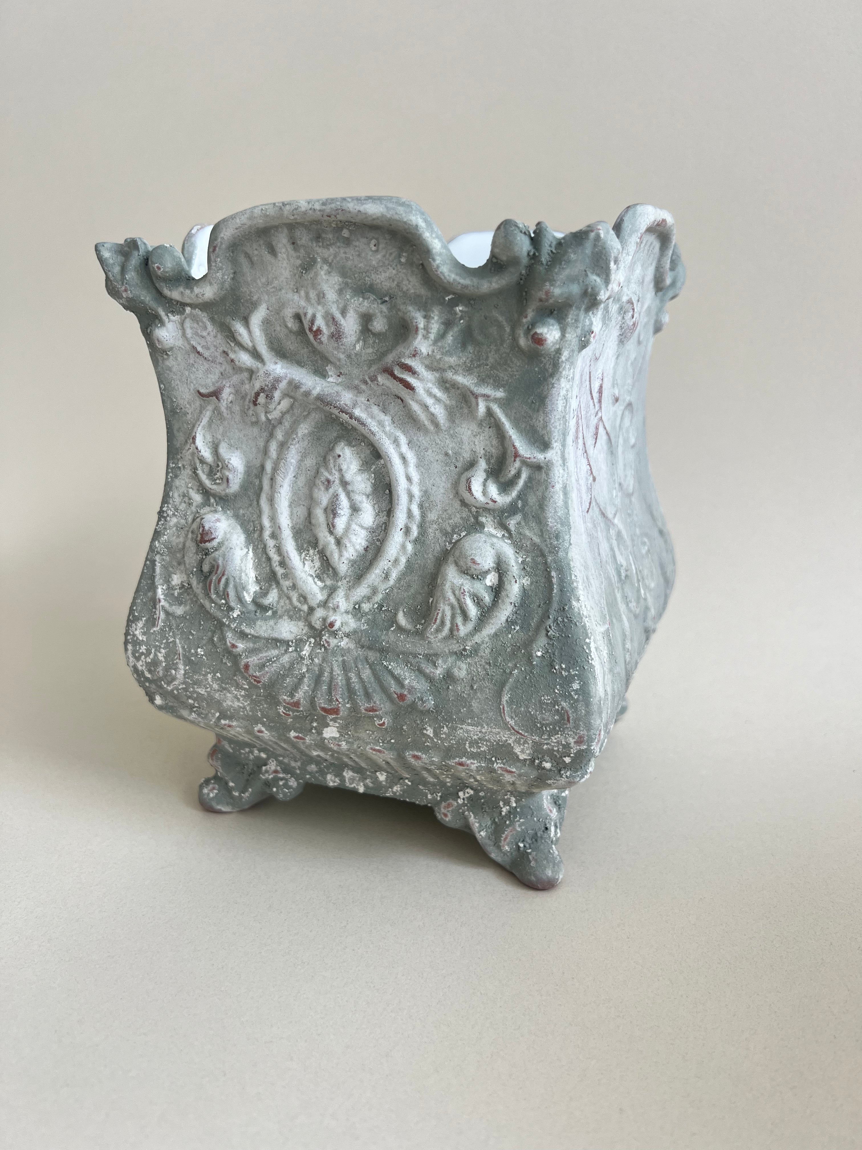 French flower vase with aged patina detail